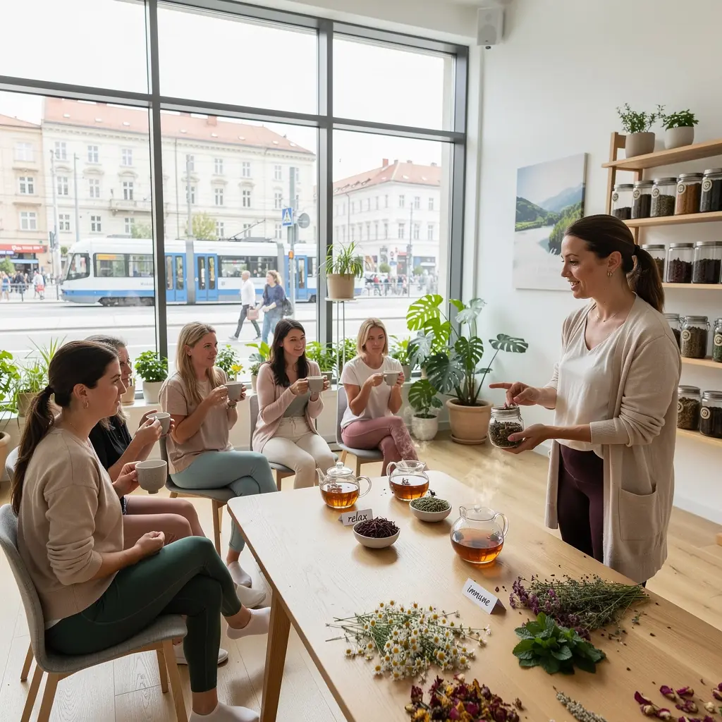 Rôzne sušené bylinky usporiadané v sklenených nádobách