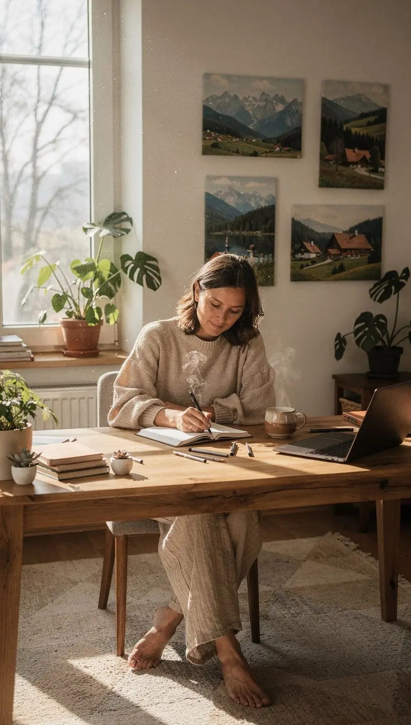 Svetlo osvetlená miestnosť s bylinkovým čajom a pohodlnými vankúšmi pre dokonalý relax.